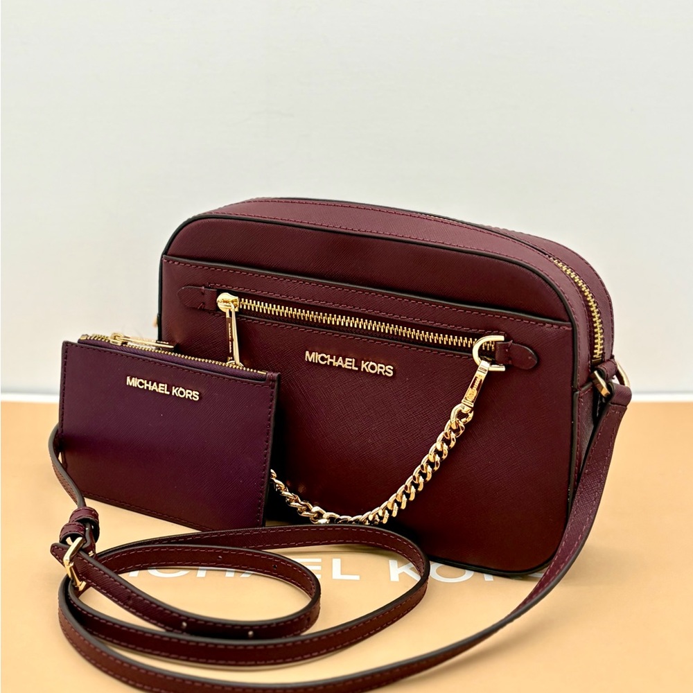 Michael Kors Crossbody Merlot and Small Wallet Coinpouch Set Bordeaux